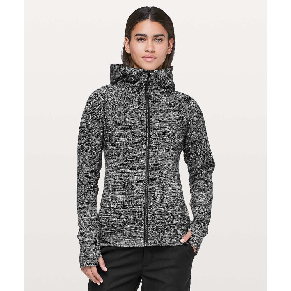 Lululemon Scuba Hoodie Light Cotton Fleece Twillines White Black Size 6